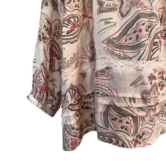 Zac & Rachel Women’s Pale Pink Floral Boho Crochet Detail Top, Size Medium - Picture 6 of 9